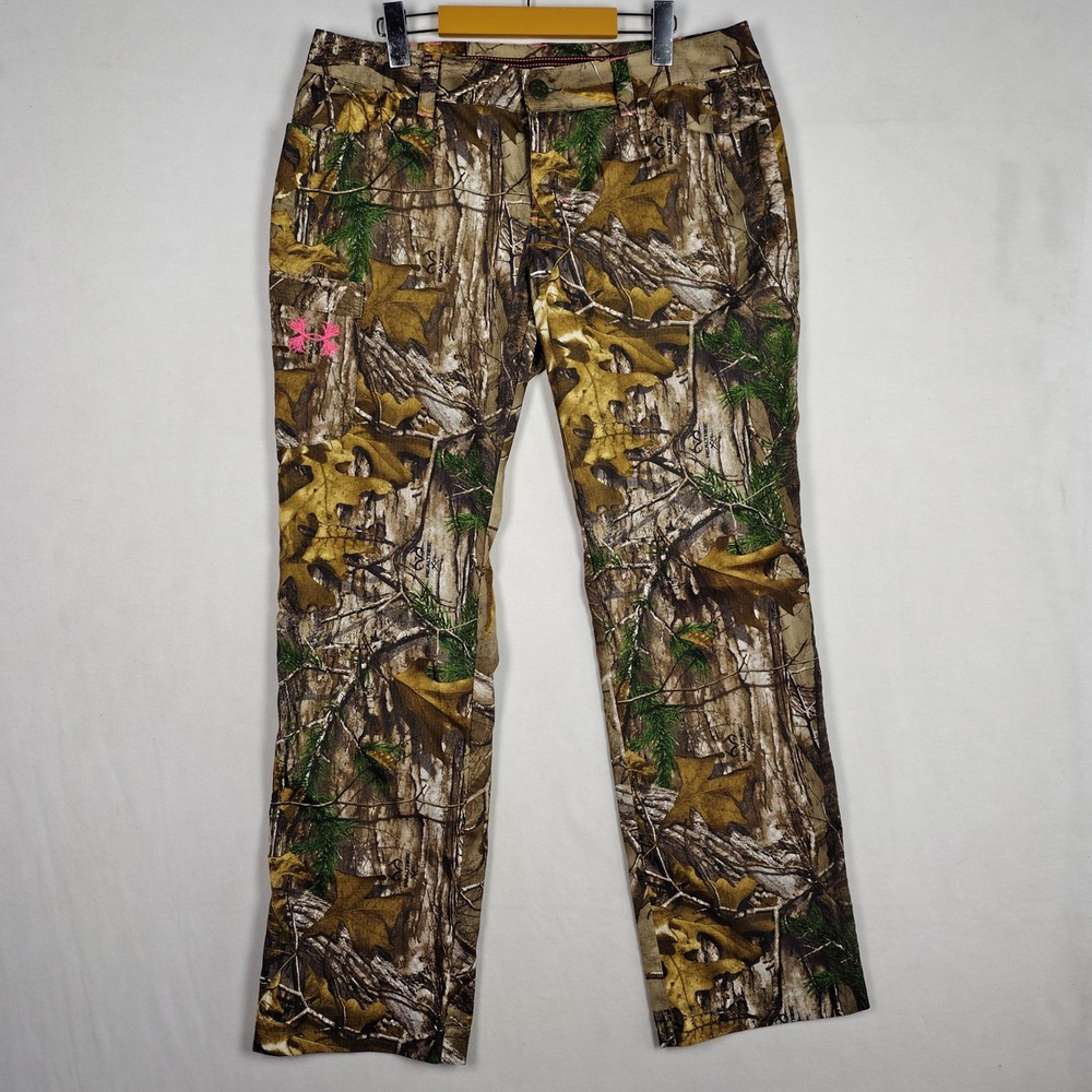 Under Armour Womens Realtree Xtra Camo Hunting Pants Pink Logo Size 12 Camo